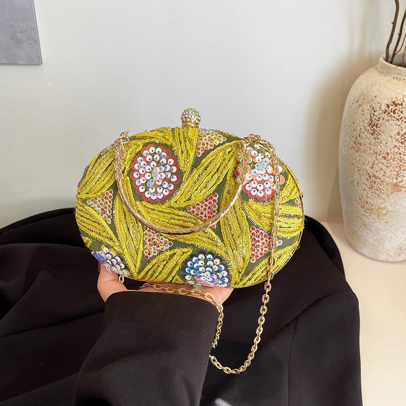 Bag Women'S Japanese-Style Urban Pastoral Style Chain Crossbody Box Bag Niche High-End Sequin Evening Bag For Women - Image 2